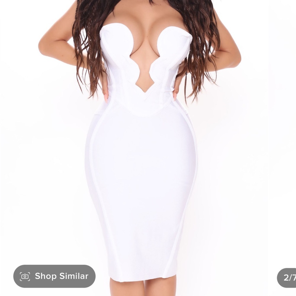 White scallop bandage midi dress
